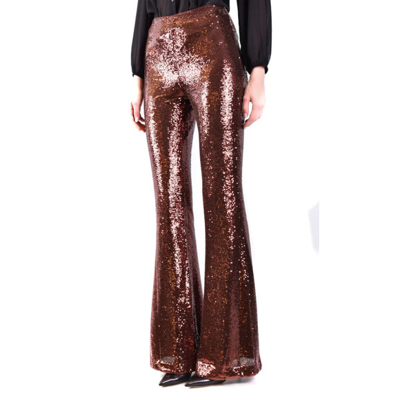 L'AGENCE Sequin Straight Leg Pants in Bronze - Picture 2 of 4